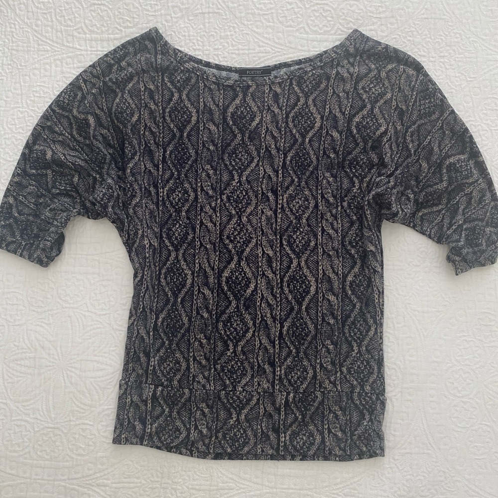 Poetry 3/4 Sleeve Black and Tan Patterned Shirt